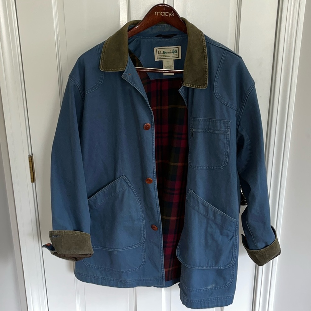 Men’s L.L. Bean Barn, Field Coat XL Blue Nylon Sleeves